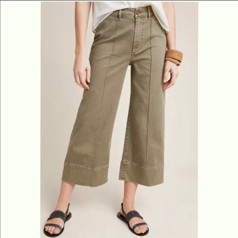 Pintuck Wide Leg Chino Anthropologie Pants